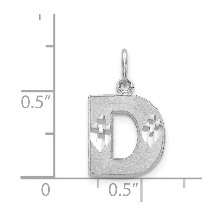 Million Charms 14K White Gold Themed Satin Solid Diamond-Cut Alphabet Letter Initial D Charm