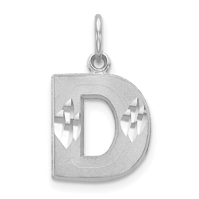 Million Charms 14K White Gold Themed Satin Solid Diamond-Cut Alphabet Letter Initial D Charm