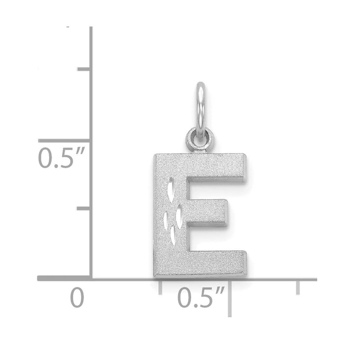 Million Charms 14K White Gold Themed Solid Satin Diamond-Cut Alphabet Letter Initial E Charm