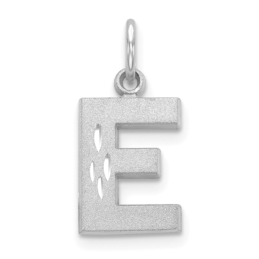 Million Charms 14K White Gold Themed Solid Satin Diamond-Cut Alphabet Letter Initial E Charm