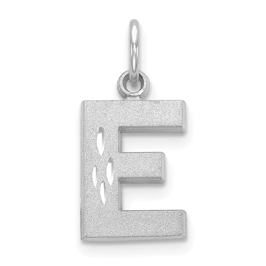 Million Charms 14K White Gold Themed Solid Satin Diamond-Cut Alphabet Letter Initial E Charm