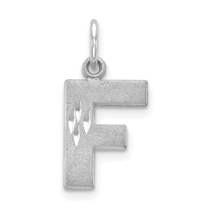 Million Charms 14K White Gold Themed Solid Satin Diamond-Cut Alphabet Letter Initial F Charm