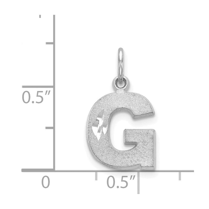 Million Charms 14K White Gold Themed Solid Satin Diamond-Cut Alphabet Letter Initial G Charm