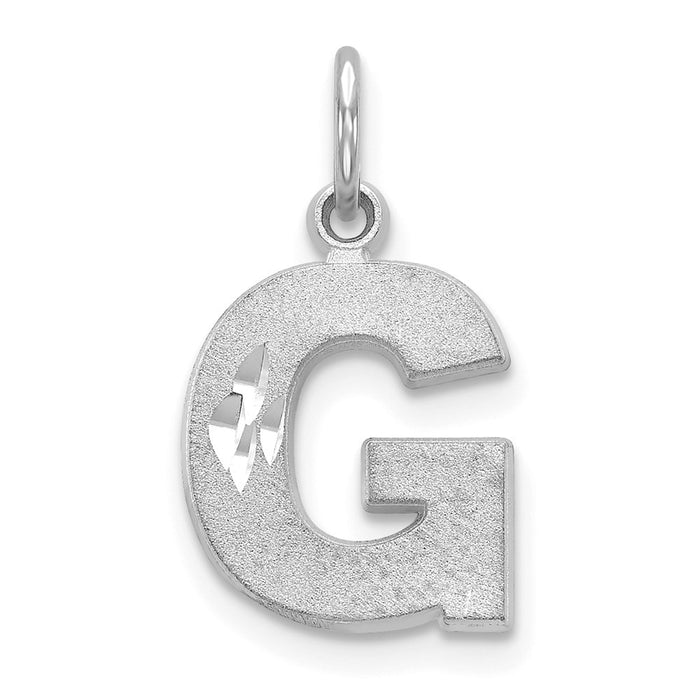 Million Charms 14K White Gold Themed Solid Satin Diamond-Cut Alphabet Letter Initial G Charm