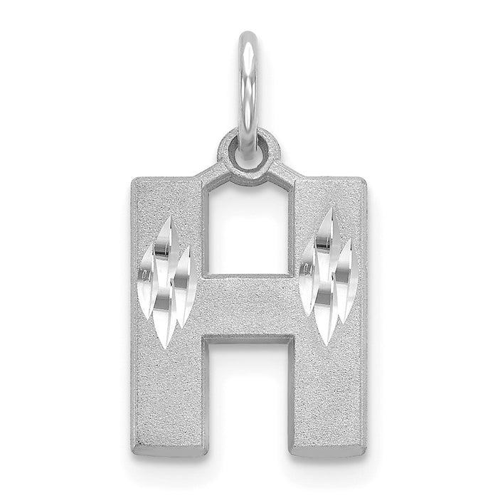 Million Charms 14K White Gold Themed Solid Satin Diamond-Cut Alphabet Letter Initial H Charm