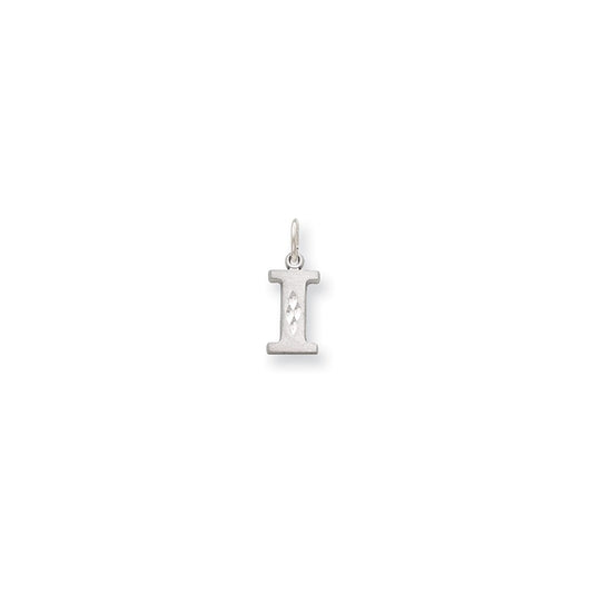 Million Charms 14K White Gold Themed Solid Satin Diamond-Cut Alphabet Letter Initial I Charm