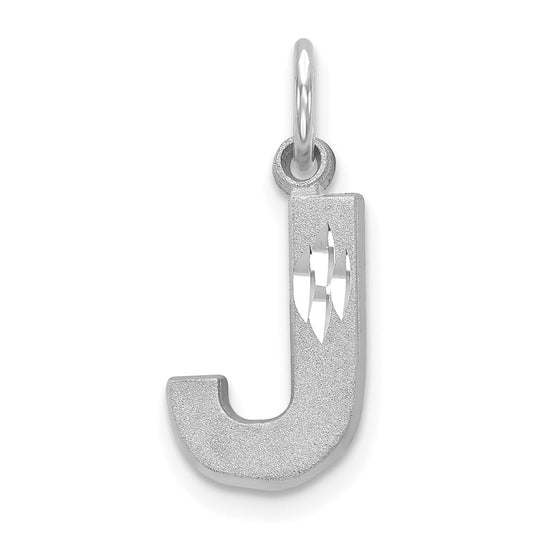 Million Charms 14K White Gold Themed Solid Satin Diamond-Cut Alphabet Letter Initial J Charm
