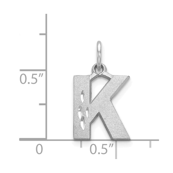 Million Charms 14K White Gold Themed Solid Satin Diamond-Cut Alphabet Letter Initial K Charm