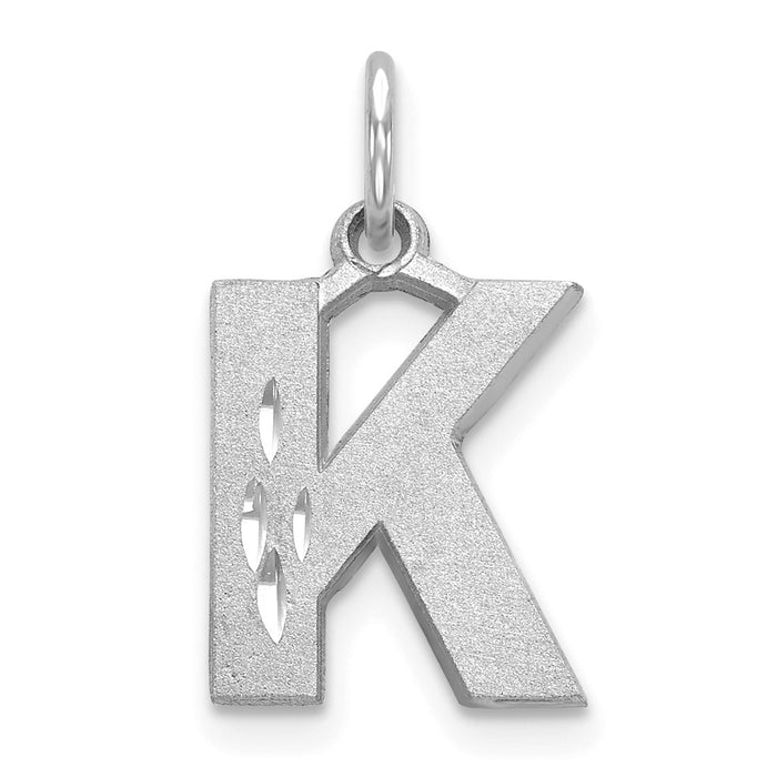 Million Charms 14K White Gold Themed Solid Satin Diamond-Cut Alphabet Letter Initial K Charm