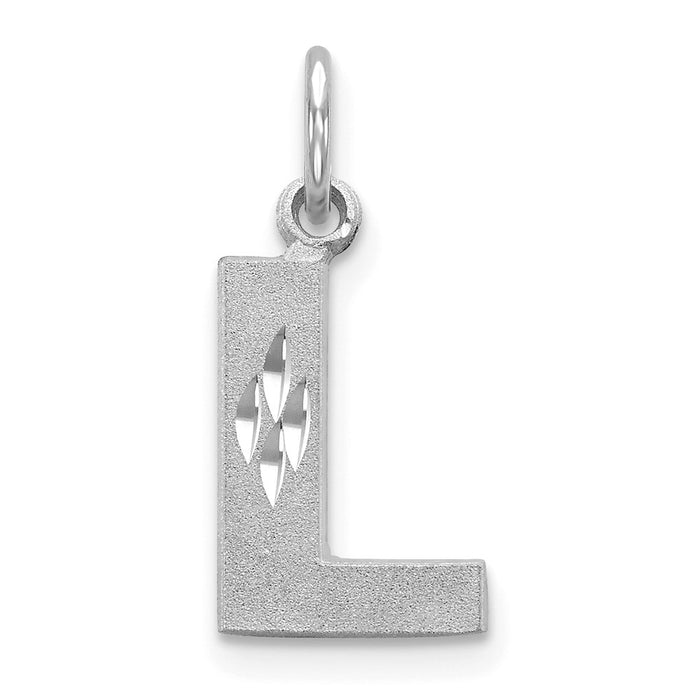 Million Charms 14K White Gold Themed Solid Satin Diamond-Cut Alphabet Letter Initial L Charm