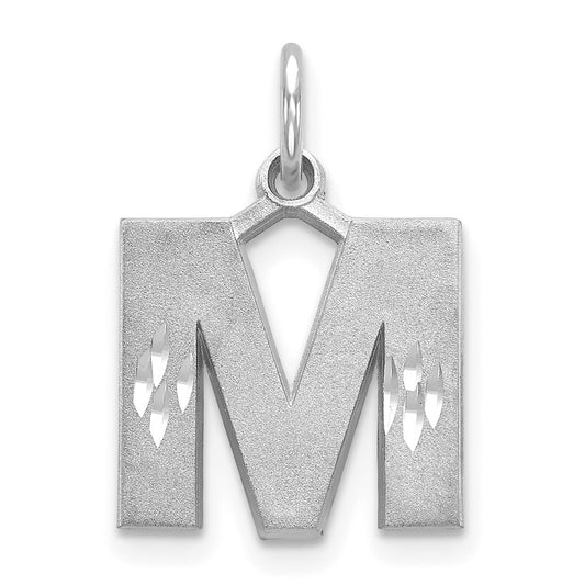 Million Charms 14K White Gold Themed Solid Satin Diamond-Cut Alphabet Letter Initial M Charm