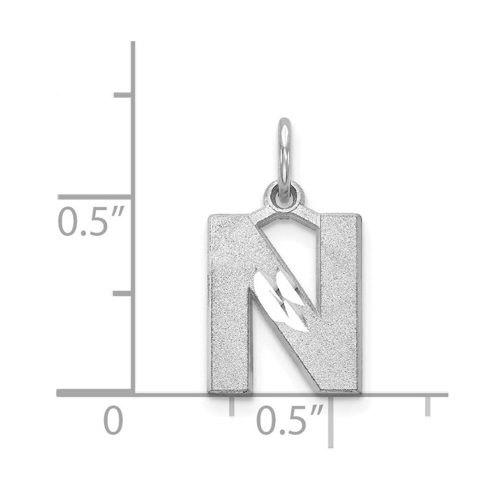 Million Charms 14K White Gold Themed Solid Satin Diamond-Cut Alphabet Letter Initial N Charm