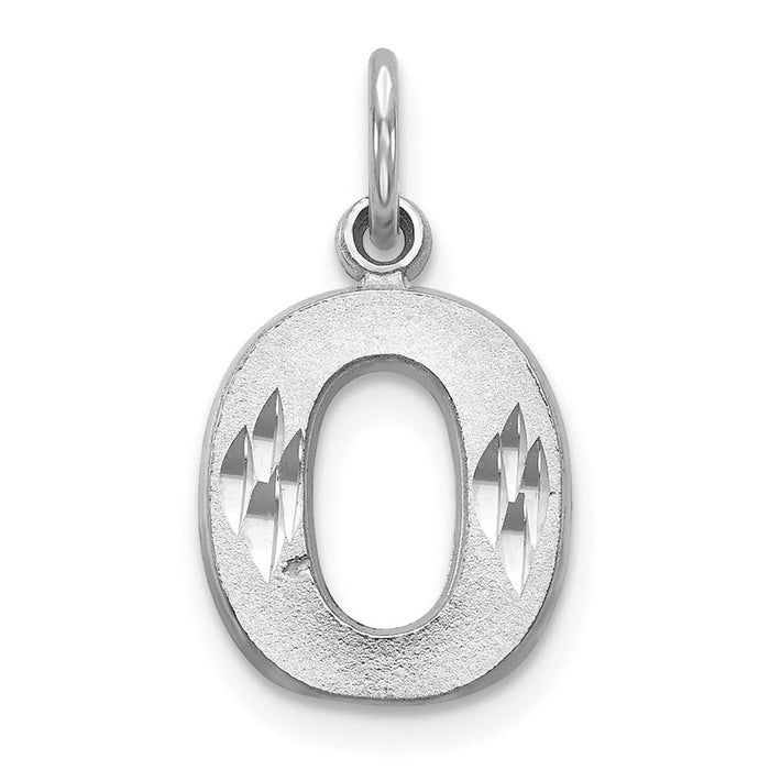 Million Charms 14K White Gold Themed Solid Satin Diamond-Cut Alphabet Letter Initial O Charm