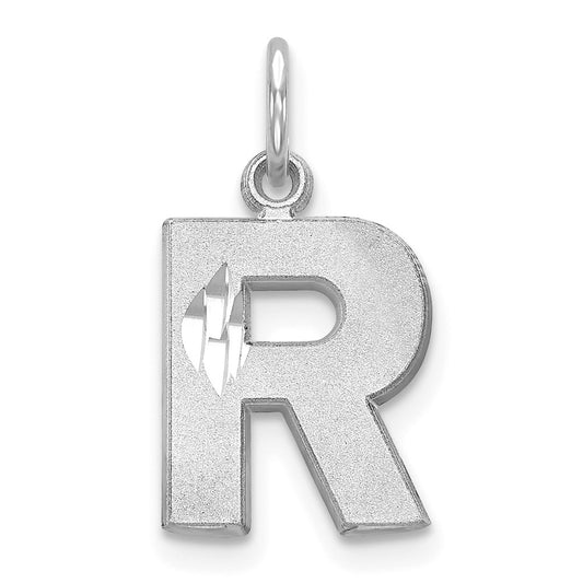 Million Charms 14K White Gold Themed Solid Satin Diamond-Cut Alphabet Letter Initial R Charm