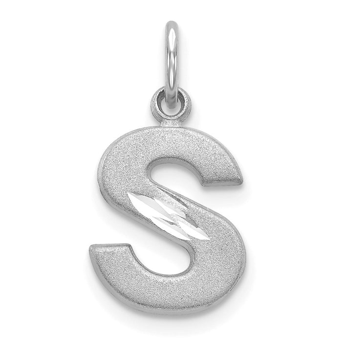 Million Charms 14K White Gold Themed Solid Satin Diamond-Cut Alphabet Letter Initial S Charm