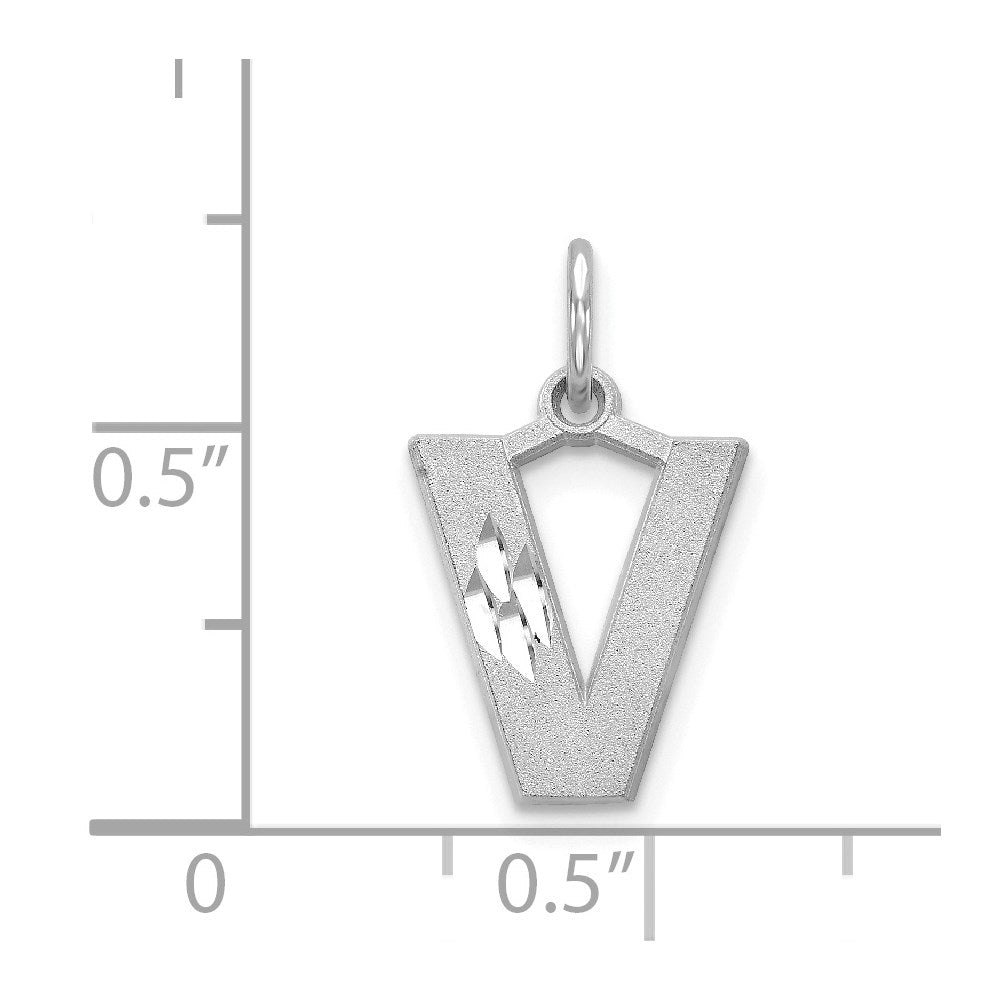 Million Charms 14K White Gold Themed Solid Satin Diamond-Cut Alphabet Letter Initial V Charm