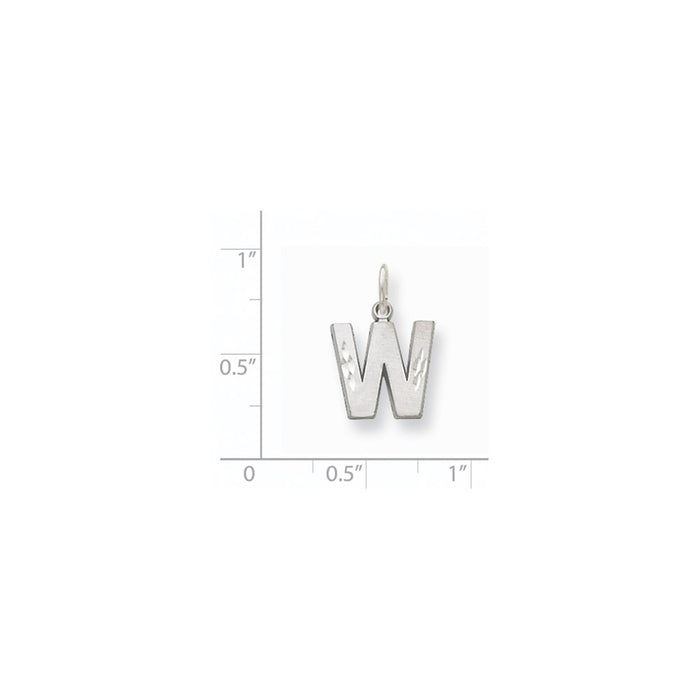 Million Charms 14K White Gold Themed Solid Satin Diamond-Cut Alphabet Letter Initial W Charm