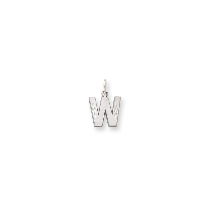 Million Charms 14K White Gold Themed Solid Satin Diamond-Cut Alphabet Letter Initial W Charm