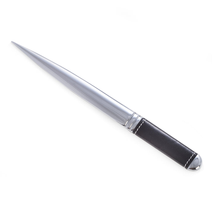 Occasion Gallery Black/Chrome Color Black Leather Letter Opener with Chrome Accents.  8.75 L x 0.75 W x  H in.