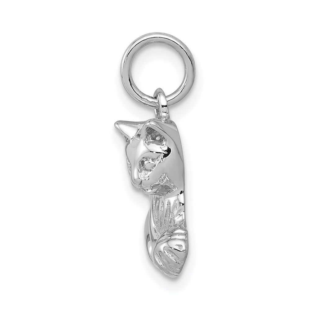 Million Charms 14K White Gold Themed Diamond-Cut Satin Open-Backed Cat Charm