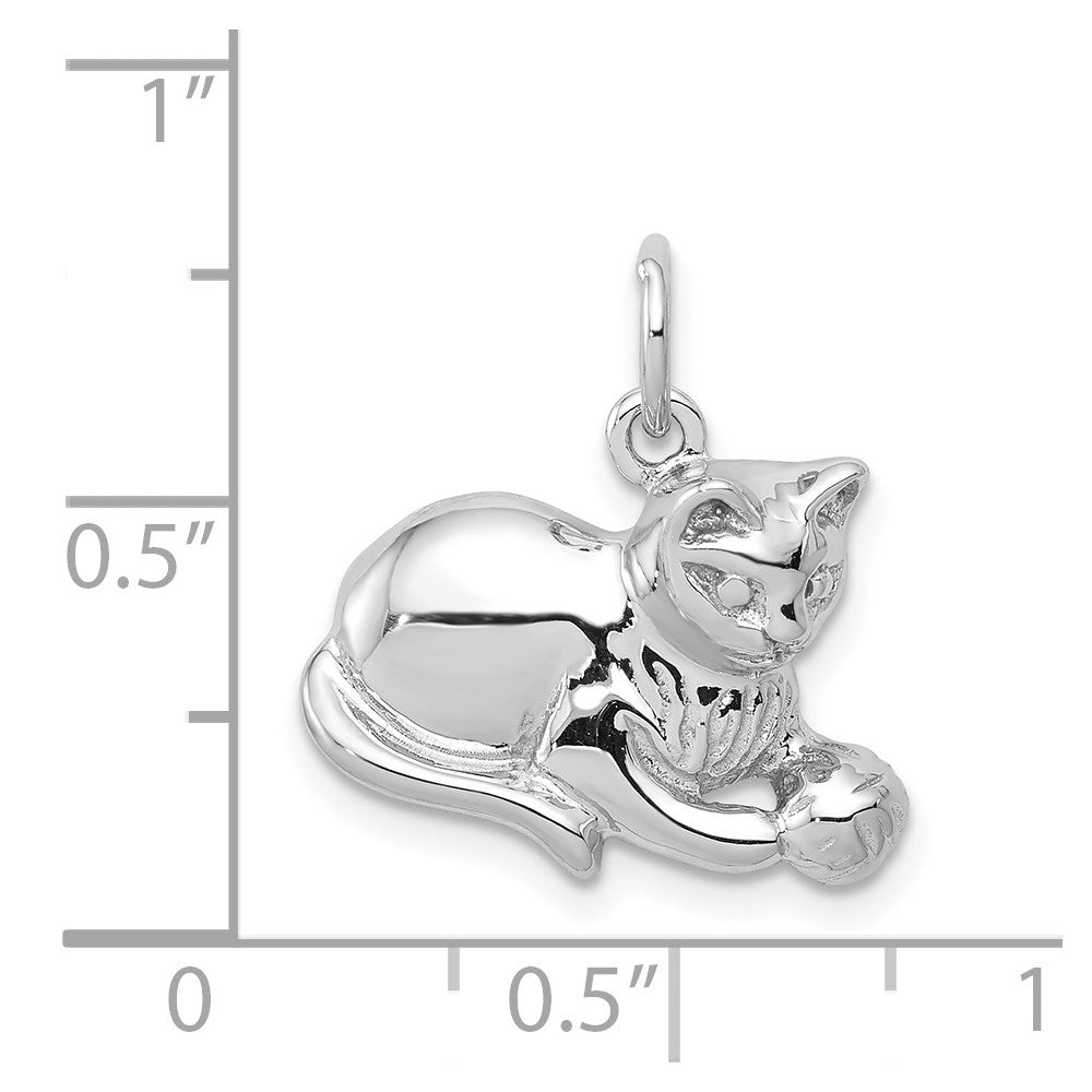 Million Charms 14K White Gold Themed Diamond-Cut Satin Open-Backed Cat Charm