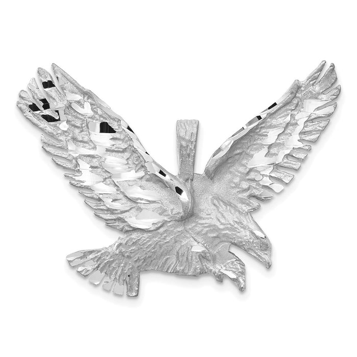 Million Charms 14K White Gold Themed Polished Diamond-Cut Eagle Pendant