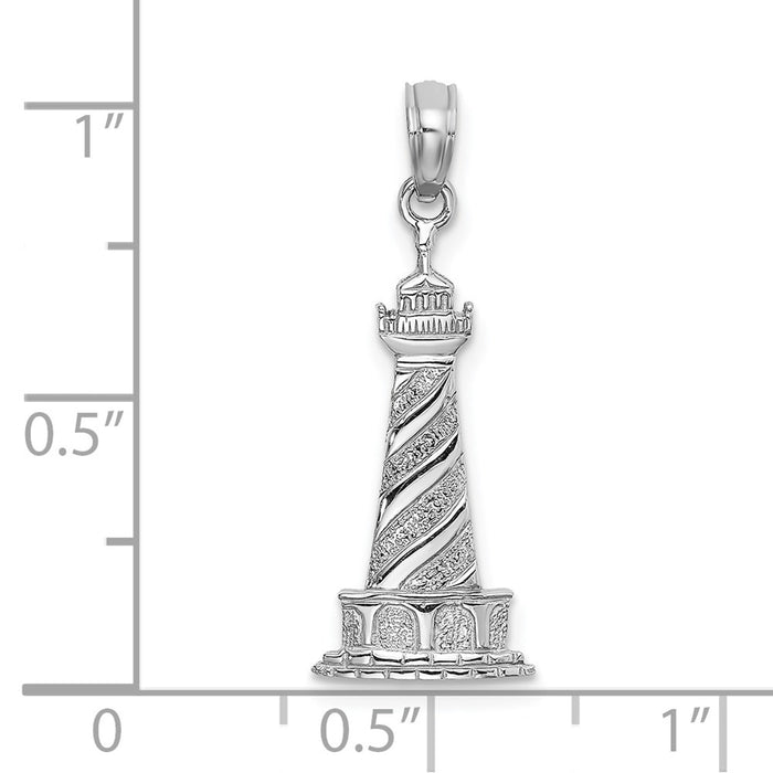 Million Charms 14K White Gold Themed 2-D Cape Hatteras Lighthouse Charm