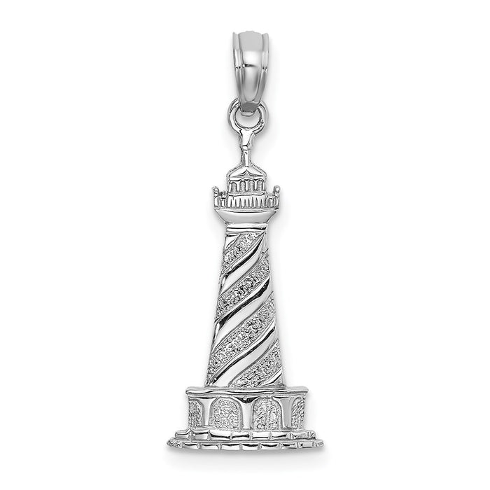 Million Charms 14K White Gold Themed 2-D Cape Hatteras Lighthouse Charm