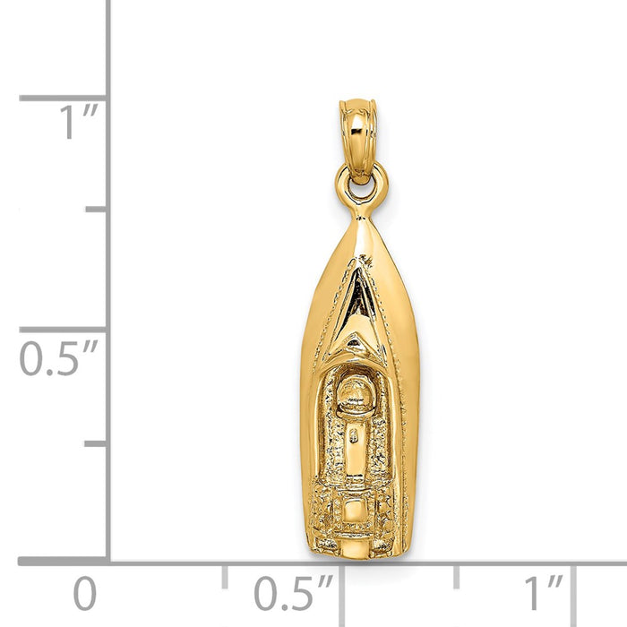 Million Charms 14K Yellow Gold Themed Polished 3-Dimensional Speedboat Charm