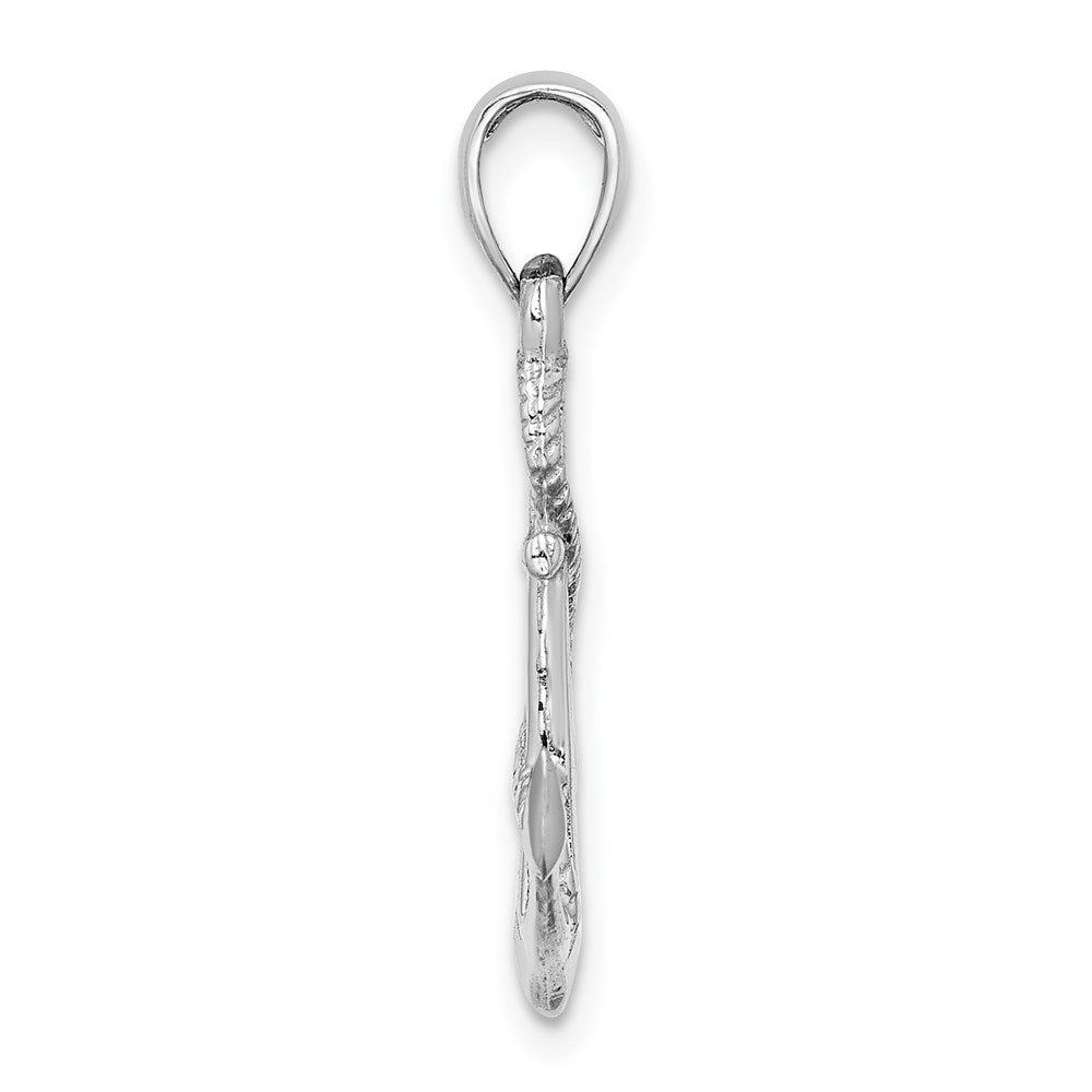 Million Charms 14K White Gold Themed Solid Polished 3-Dimensional Nautical Anchor Pendant