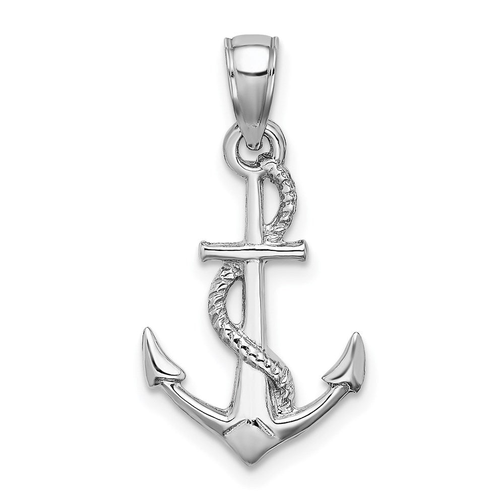 Million Charms 14K White Gold Themed Solid Polished 3-Dimensional Nautical Anchor Pendant