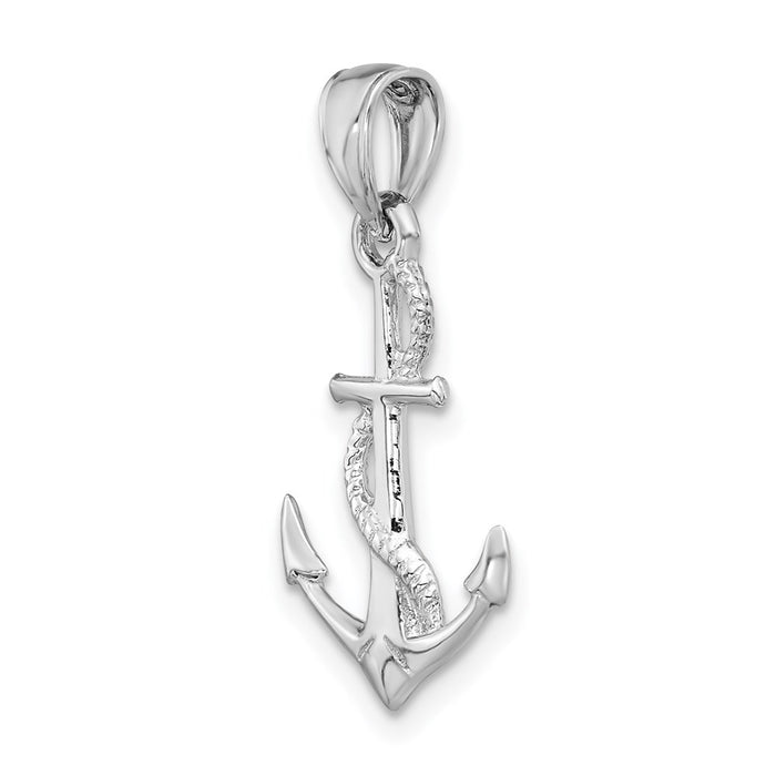Million Charms 14K White Gold Themed Solid Polished 3-Dimensional Nautical Anchor Pendant