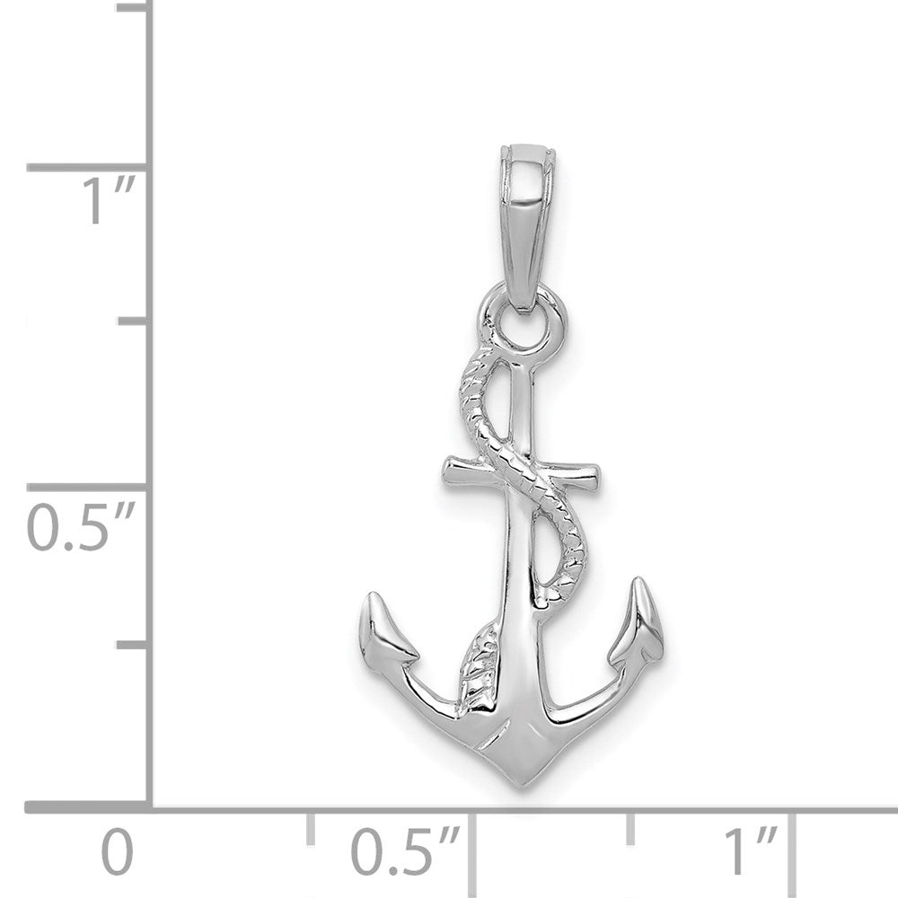 Million Charms 14K White Gold Themed Solid Polished 3-Dimensional Nautical Anchor Pendant