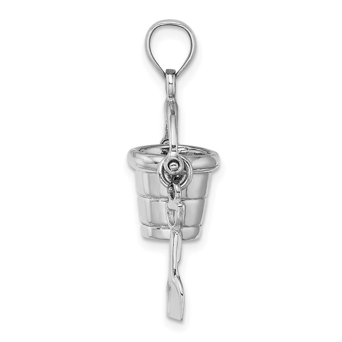 Million Charms 14K White Gold Themed 3-D & Moveable Beach Bucket With Shovel Charm