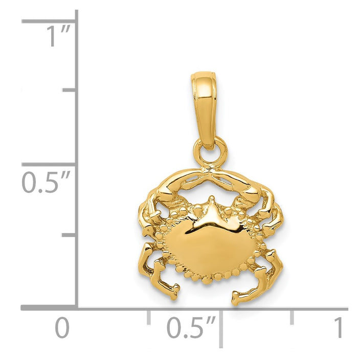 Million Charms 14K Yellow Gold Themed Solid Polished Open-Backed Crab Pendant