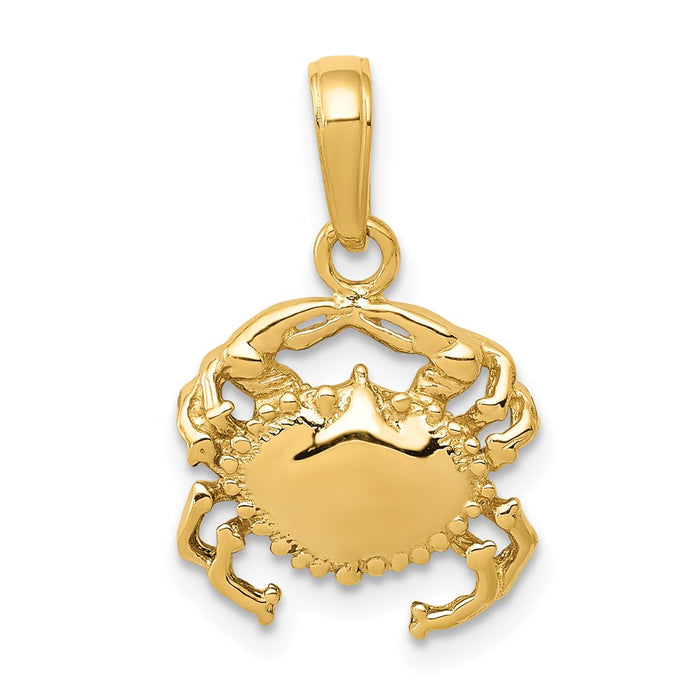 Million Charms 14K Yellow Gold Themed Solid Polished Open-Backed Crab Pendant
