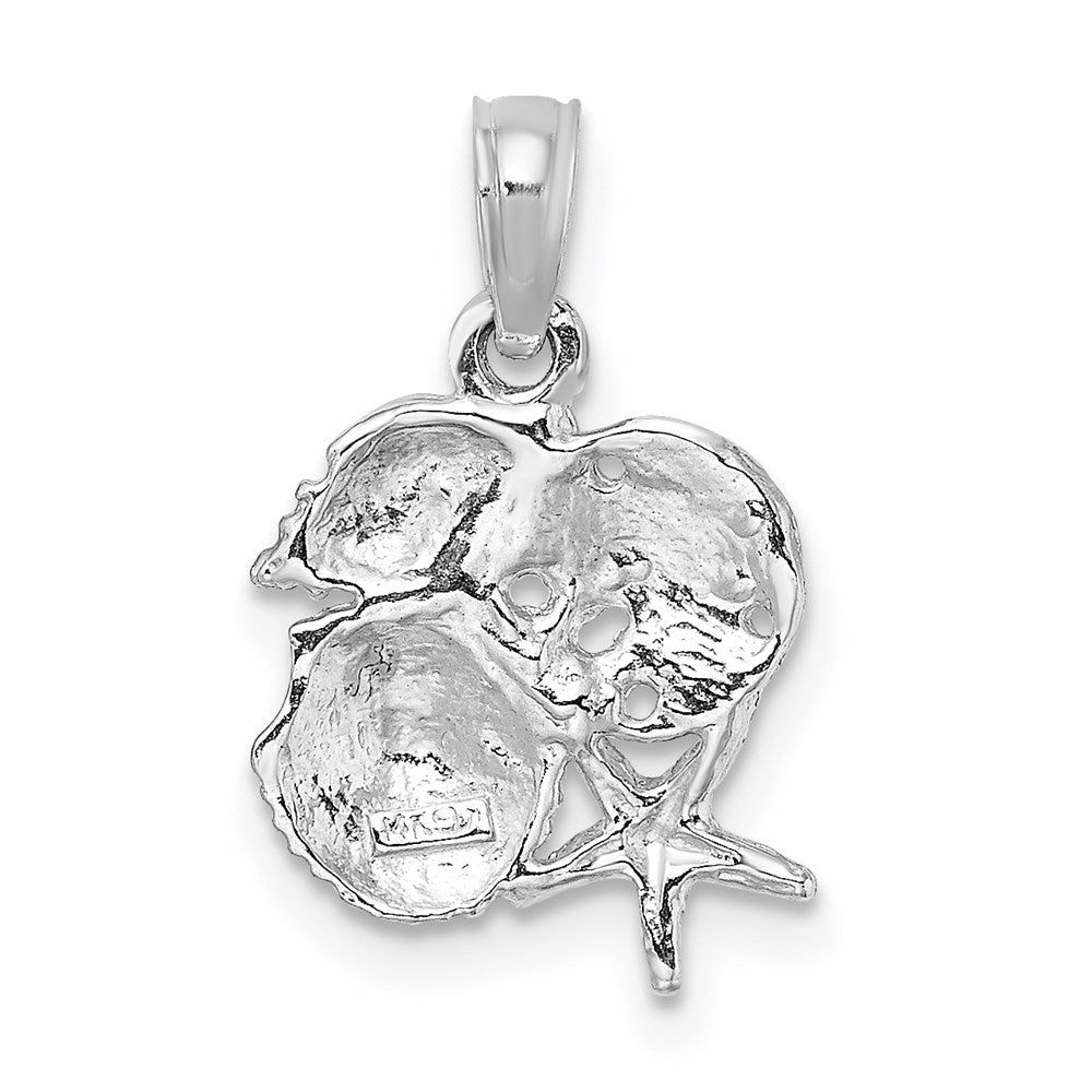 Million Charms 14K White Gold Themed Polished Mini Shell Cluster Pendant