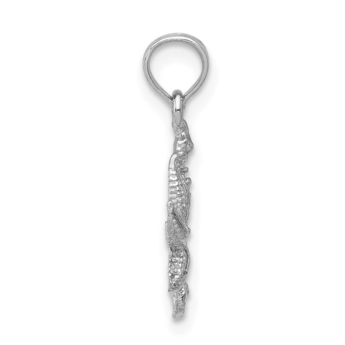 Million Charms 14K White Gold Themed Solid Nautical Seahorse & Nautical Starfish Pendant