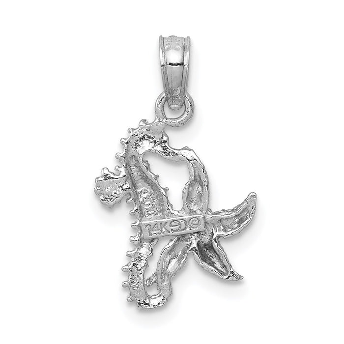 Million Charms 14K White Gold Themed Solid Nautical Seahorse & Nautical Starfish Pendant