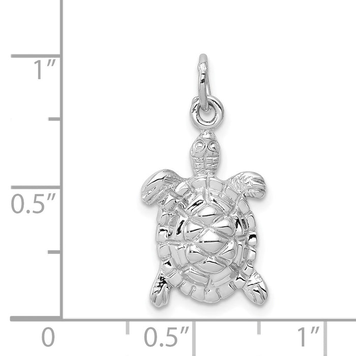 Million Charms 14K White Gold Themed Solid Polished Open-Backed Turtle Charm