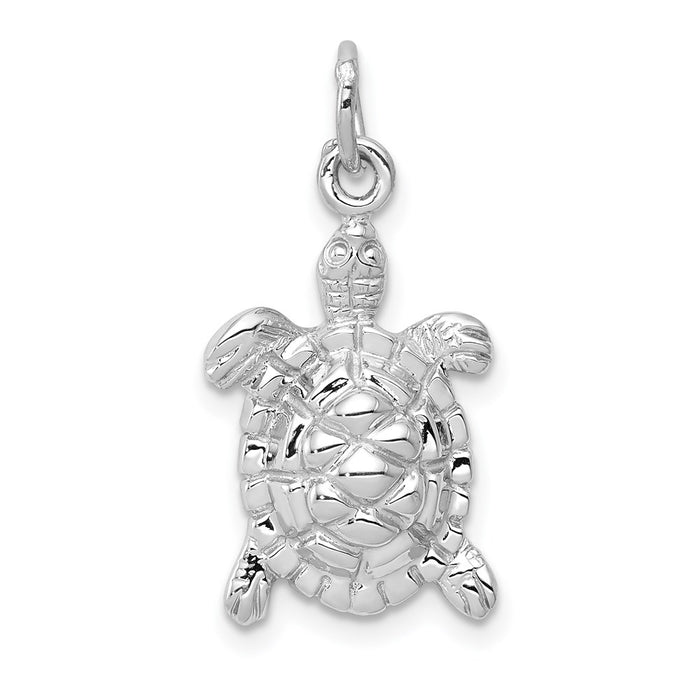 Million Charms 14K White Gold Themed Solid Polished Open-Backed Turtle Charm