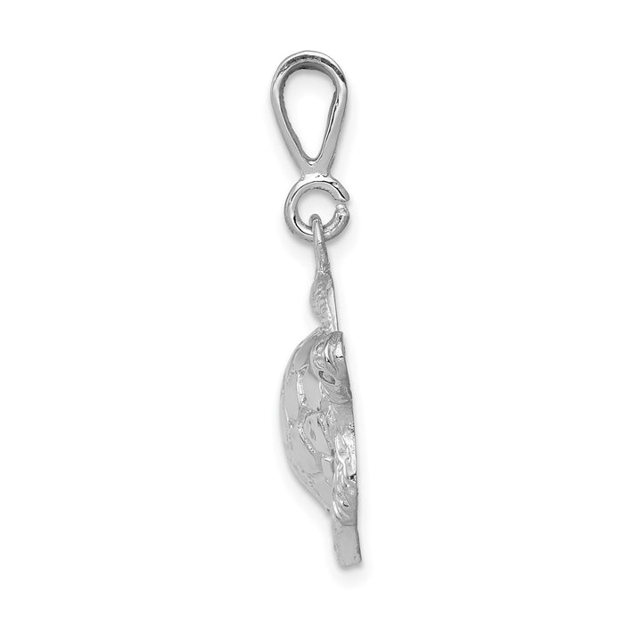 Million Charms 14K White Gold Themed Solid Polished Open-Backed Sea Turtle Pendant