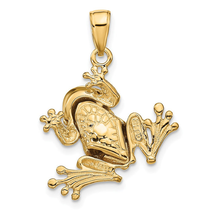 Million Charms 14K Yellow Gold Themed Solid Polished 3-Dimensional Moveable Frog Pendant