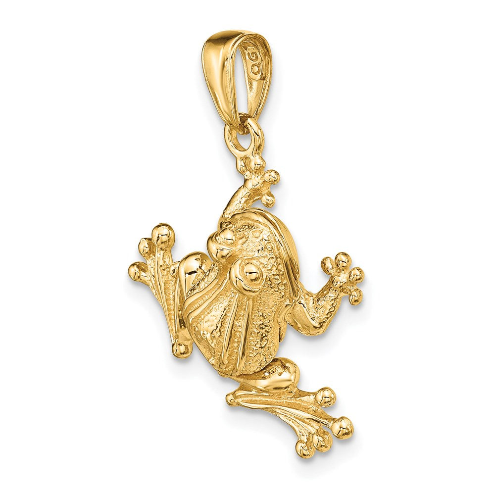 Million Charms 14K Yellow Gold Themed Solid Polished 3-Dimensional Moveable Frog Pendant