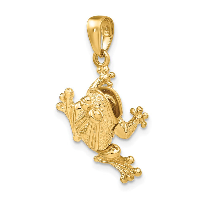 Million Charms 14K Yellow Gold Themed Solid Polished 3-Dimensional Moveable Frog Pendant