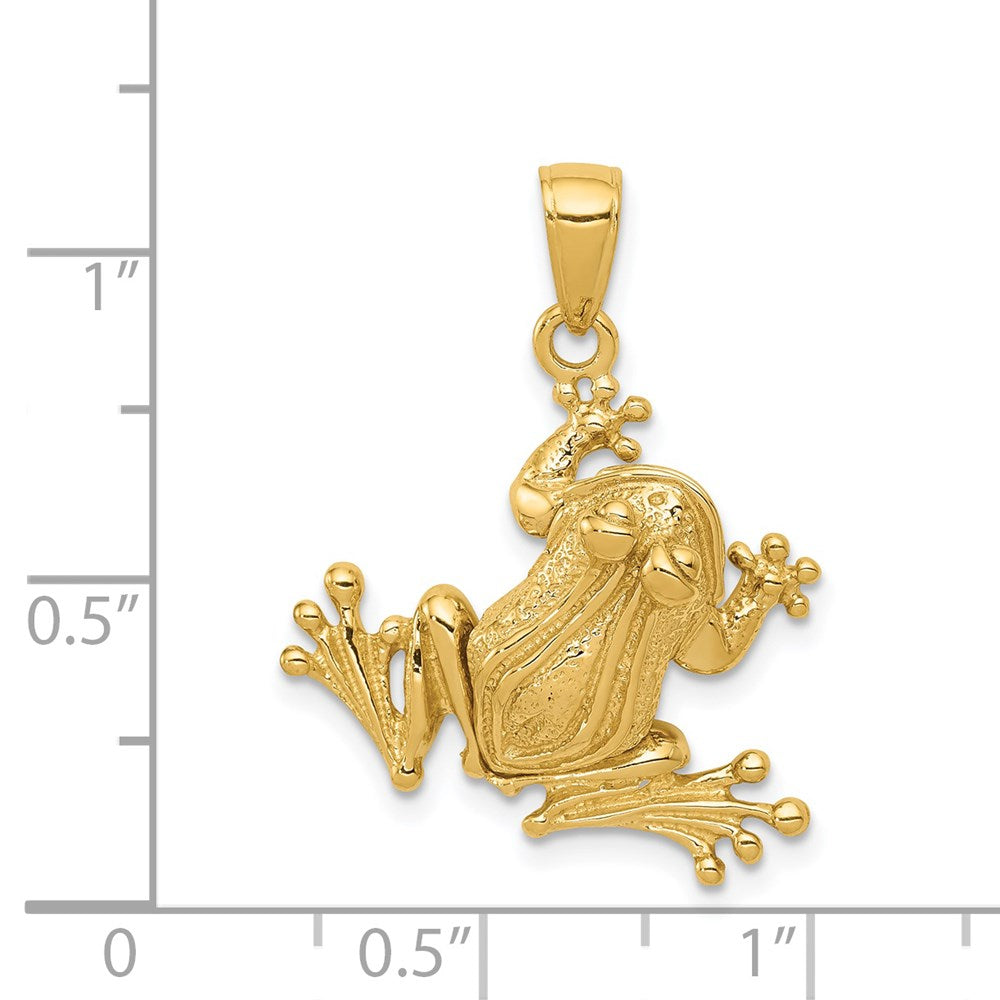 Million Charms 14K Yellow Gold Themed Solid Polished 3-Dimensional Moveable Frog Pendant