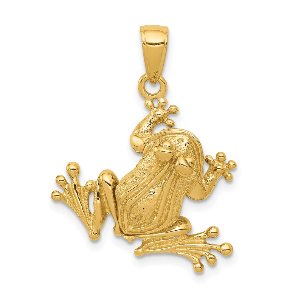 Million Charms 14K Yellow Gold Themed Solid Polished 3-Dimensional Moveable Frog Pendant