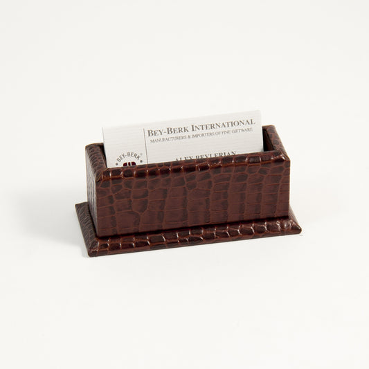 Occasion Gallery Brown Color Brown "Croco" Leather Business Card Holder. 4.75 L x 2 W x 2 H in.