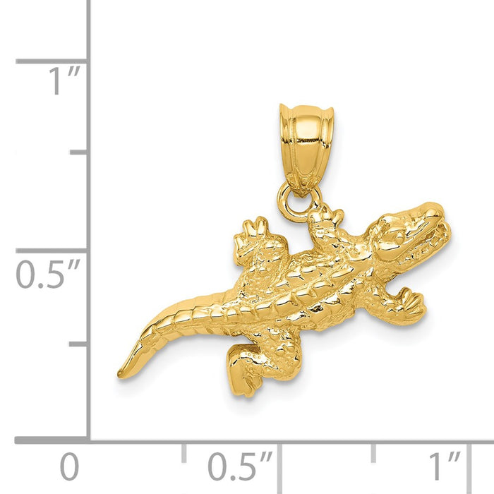 Million Charms 14K Yellow Gold Themed Solid Polished Open-Backed Crocodile Pendant