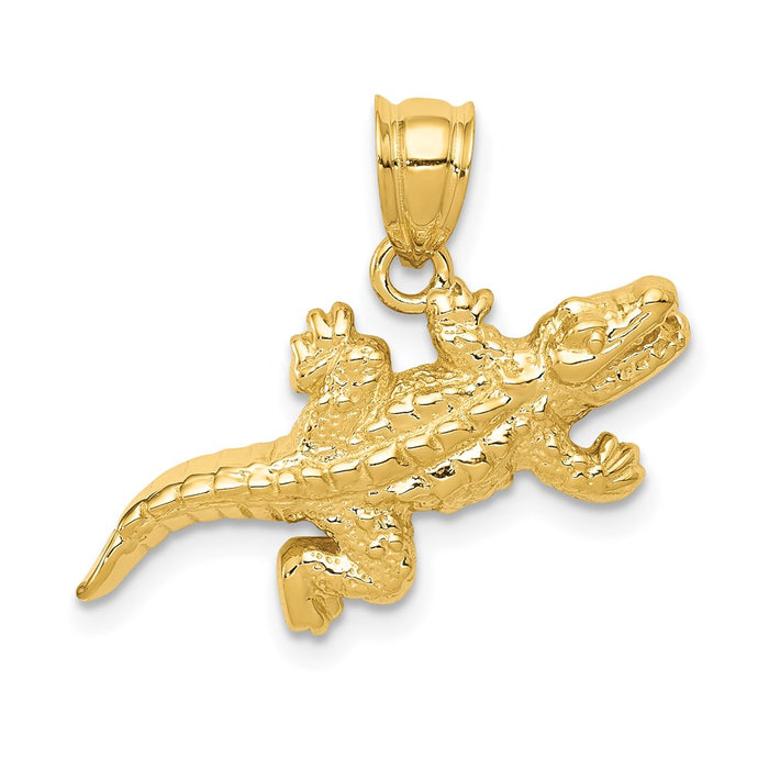 Million Charms 14K Yellow Gold Themed Solid Polished Open-Backed Crocodile Pendant